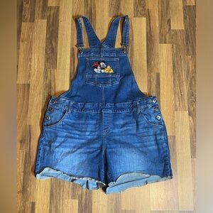 Disney Mickey Minnie Pluto Stretchy Denim Shorts Overalls Women’s Size 18